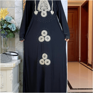 Dubai Elegant Embroidered Black Dress with Long Sleeves